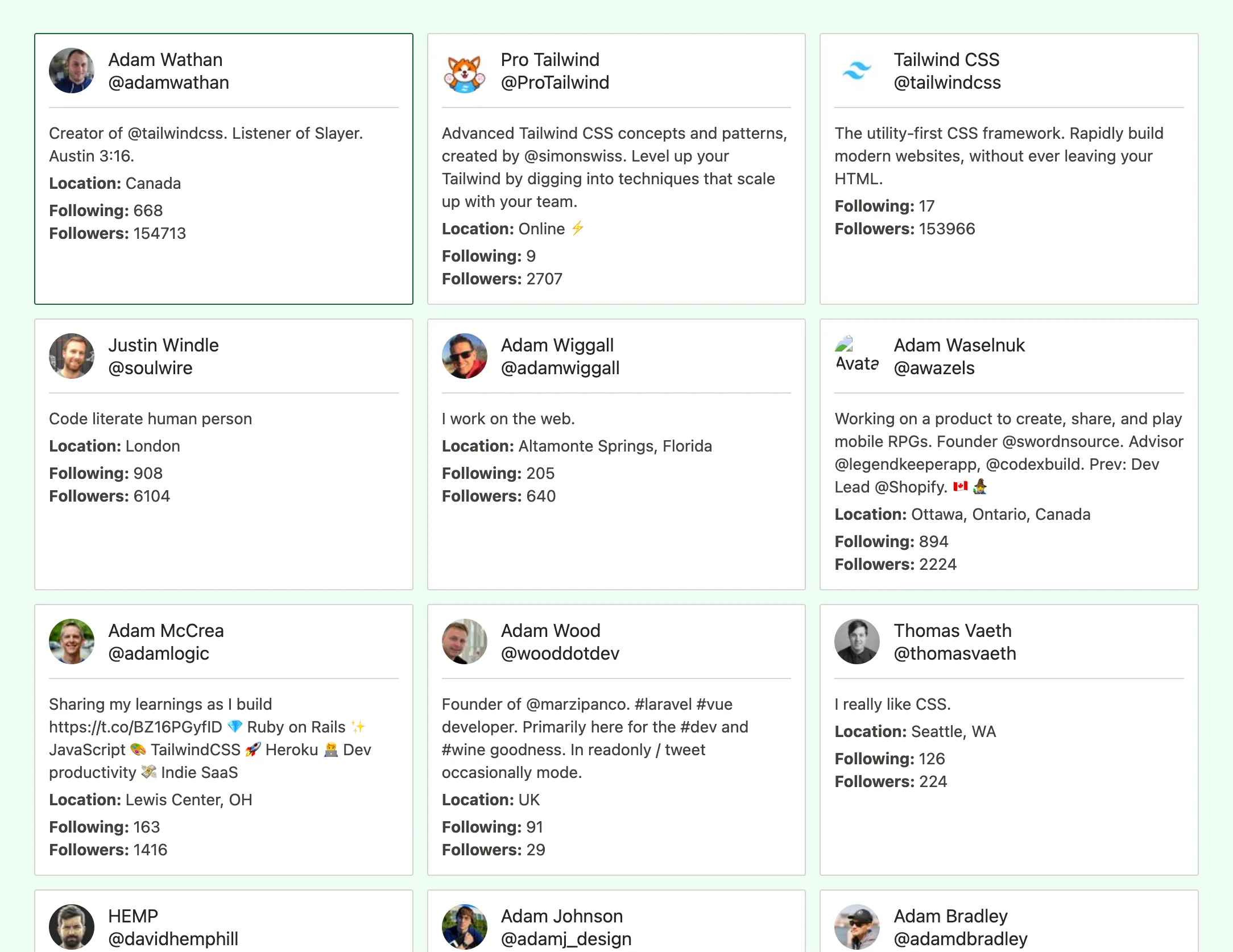 Results for Adam, lots of Adams