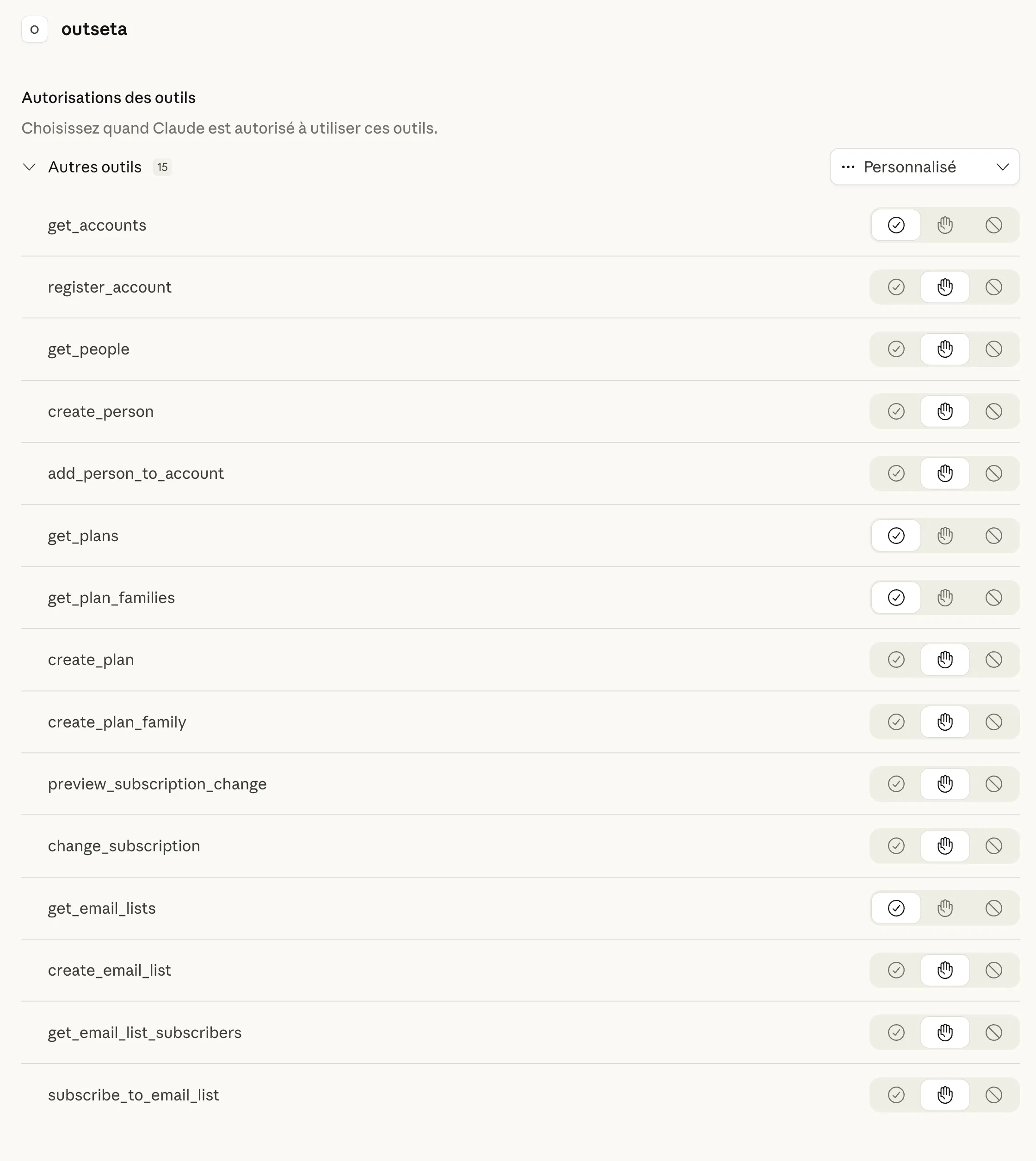 Outseta tools shown as one group in Claude Desktop