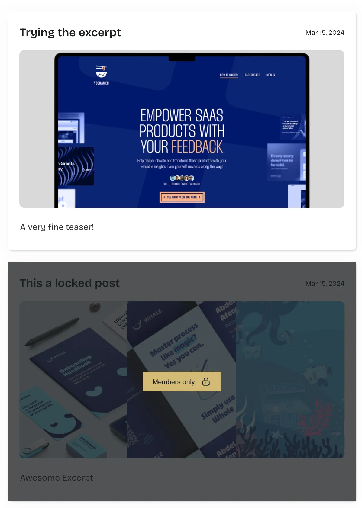 Primary and Locked post items with demo content