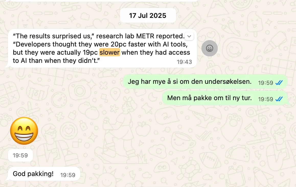 WhatsApp conversation with my dad about the study