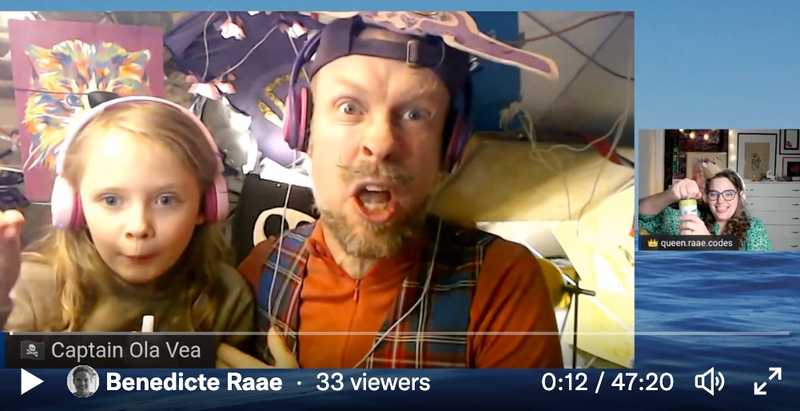 Screengrab of stream with crazy looking Captain Ola and funny looking Pirate Princess